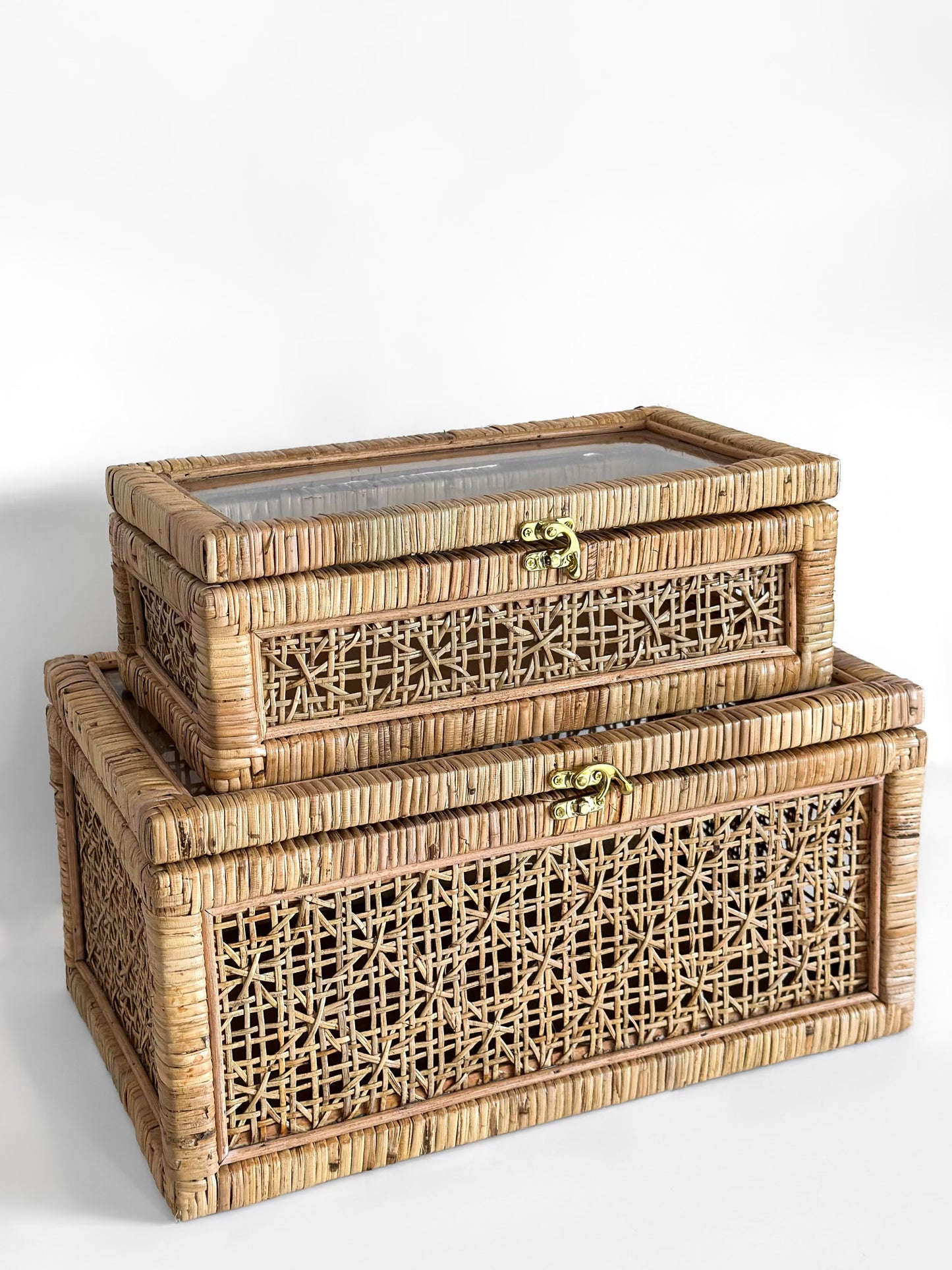 Rattan Display Storage Boxes, Unique Handwoven Rattan Pattern