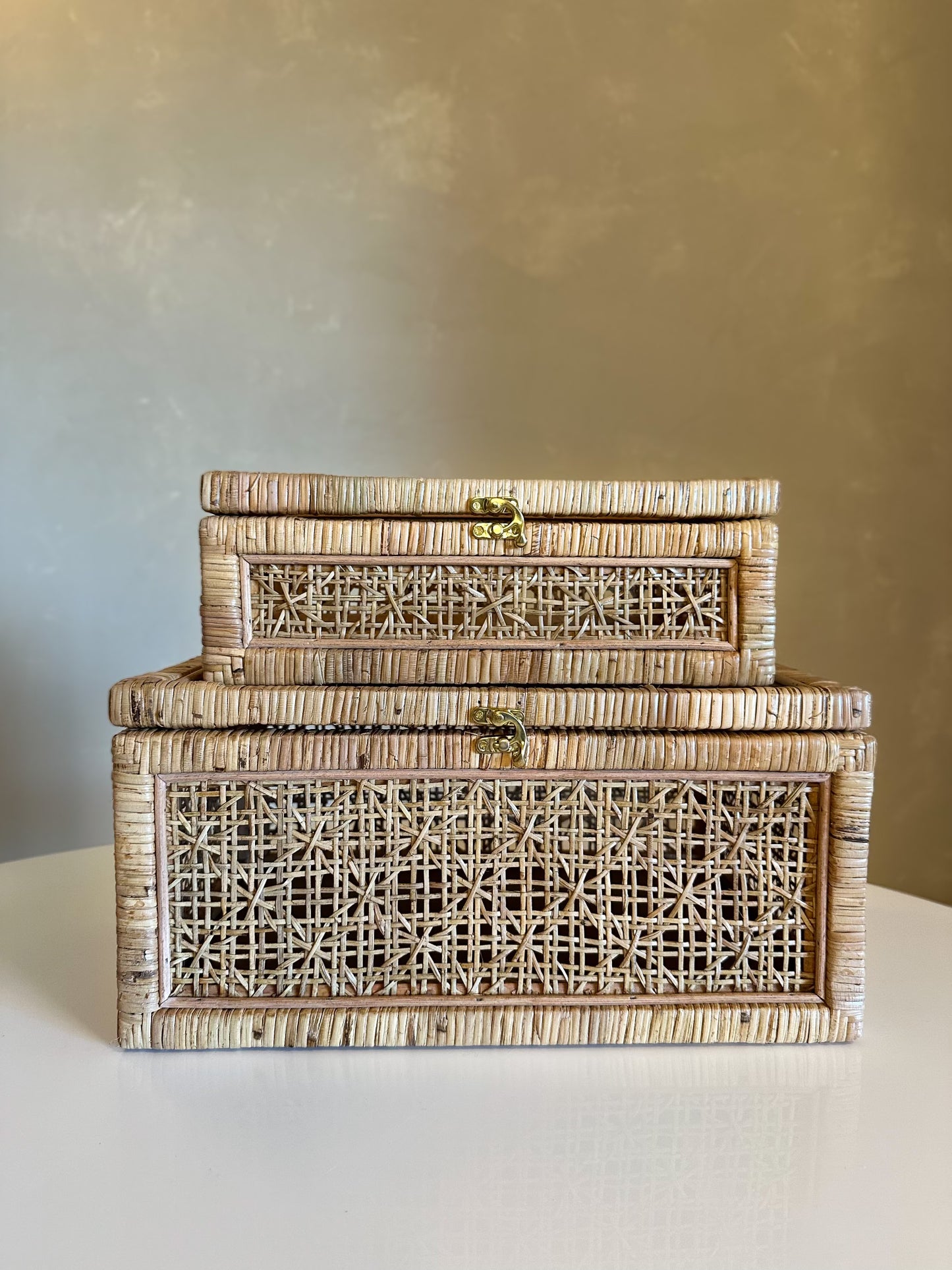 Rattan Display Storage Boxes, Unique Handwoven Rattan Pattern