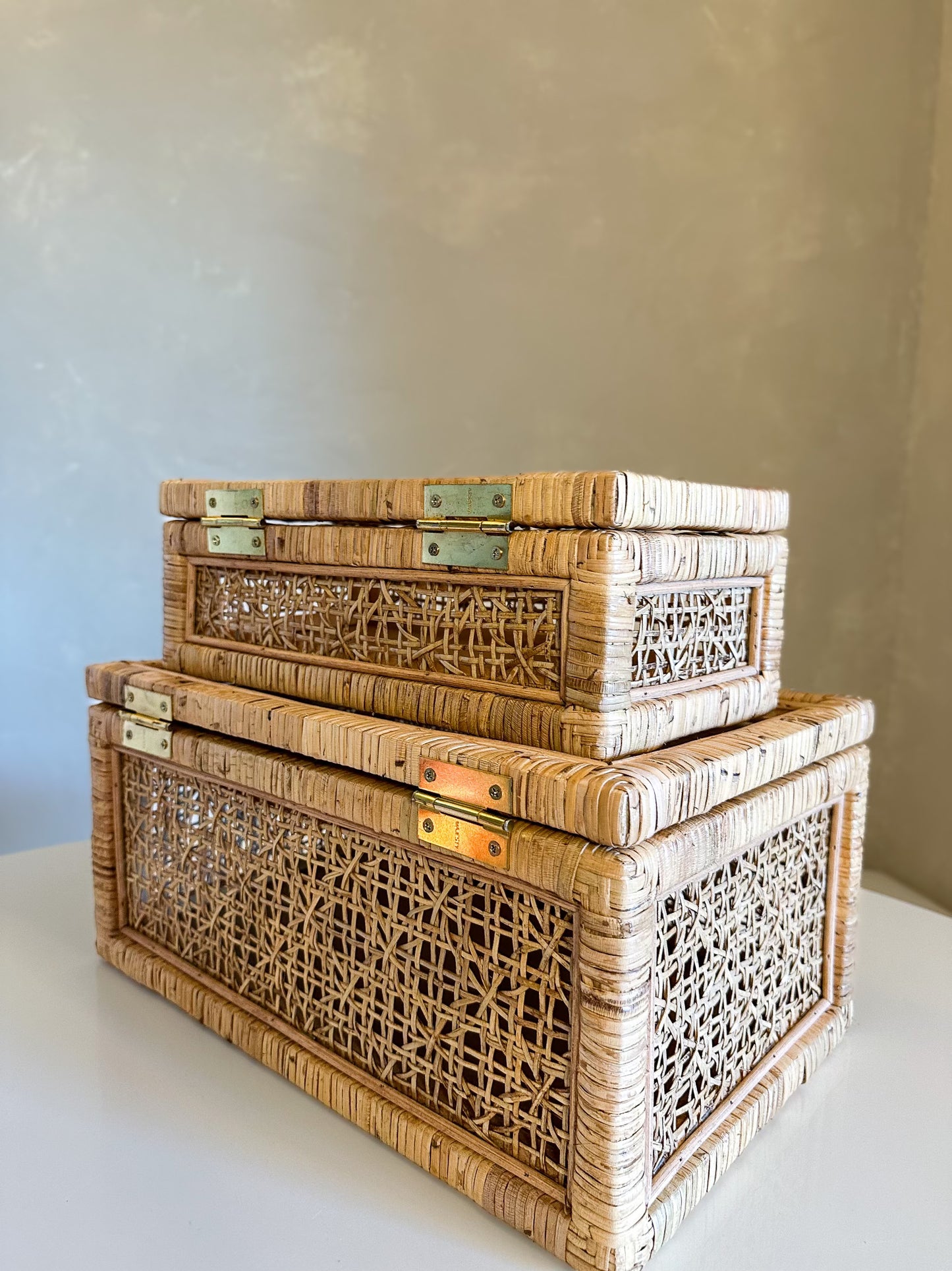 Rattan Display Storage Boxes, Unique Handwoven Rattan Pattern