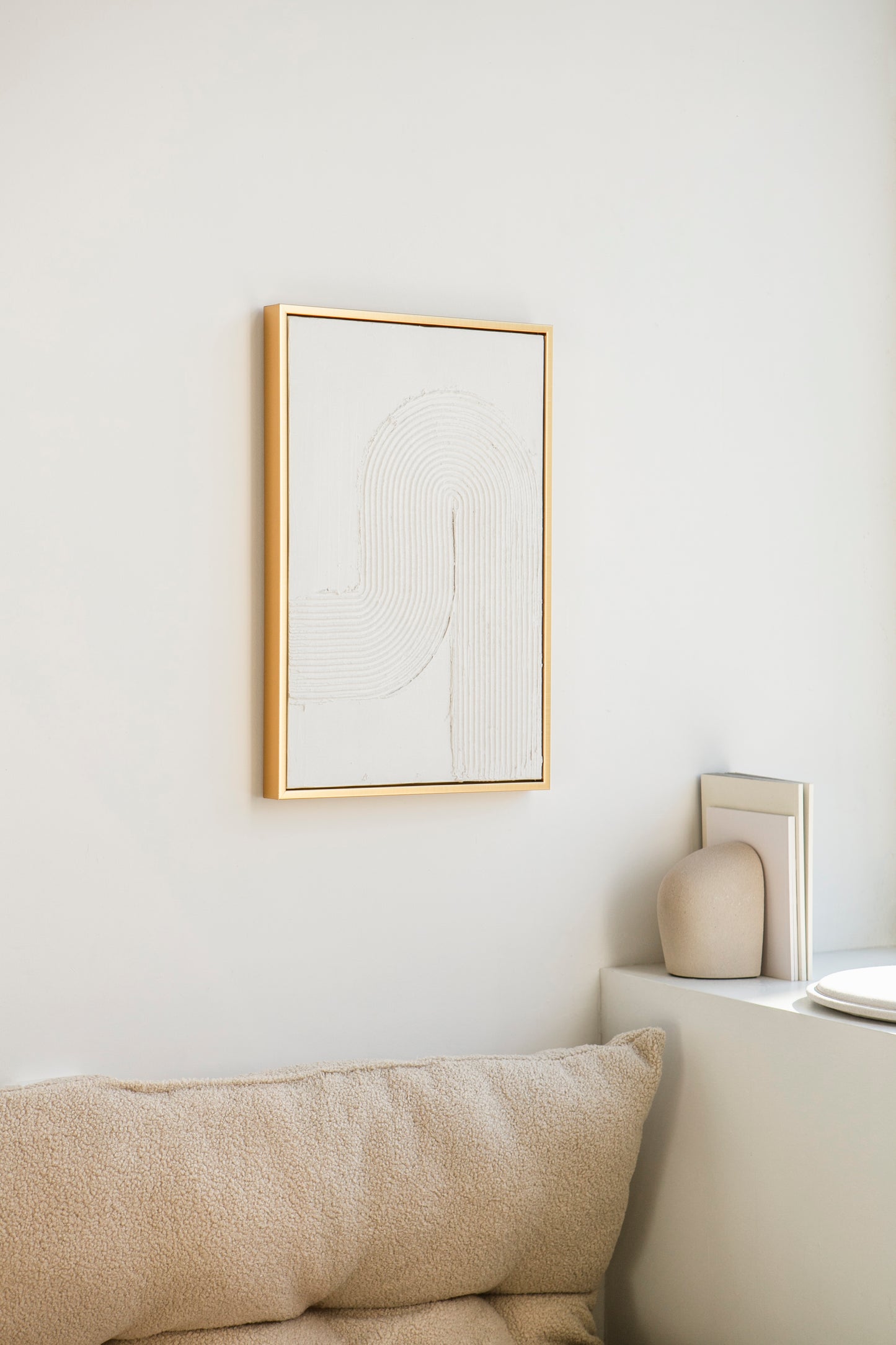 Gold Framed Plaster Canvased Painting - White Arched Plaster Detailing - Modern Boho Plaster Wall Art