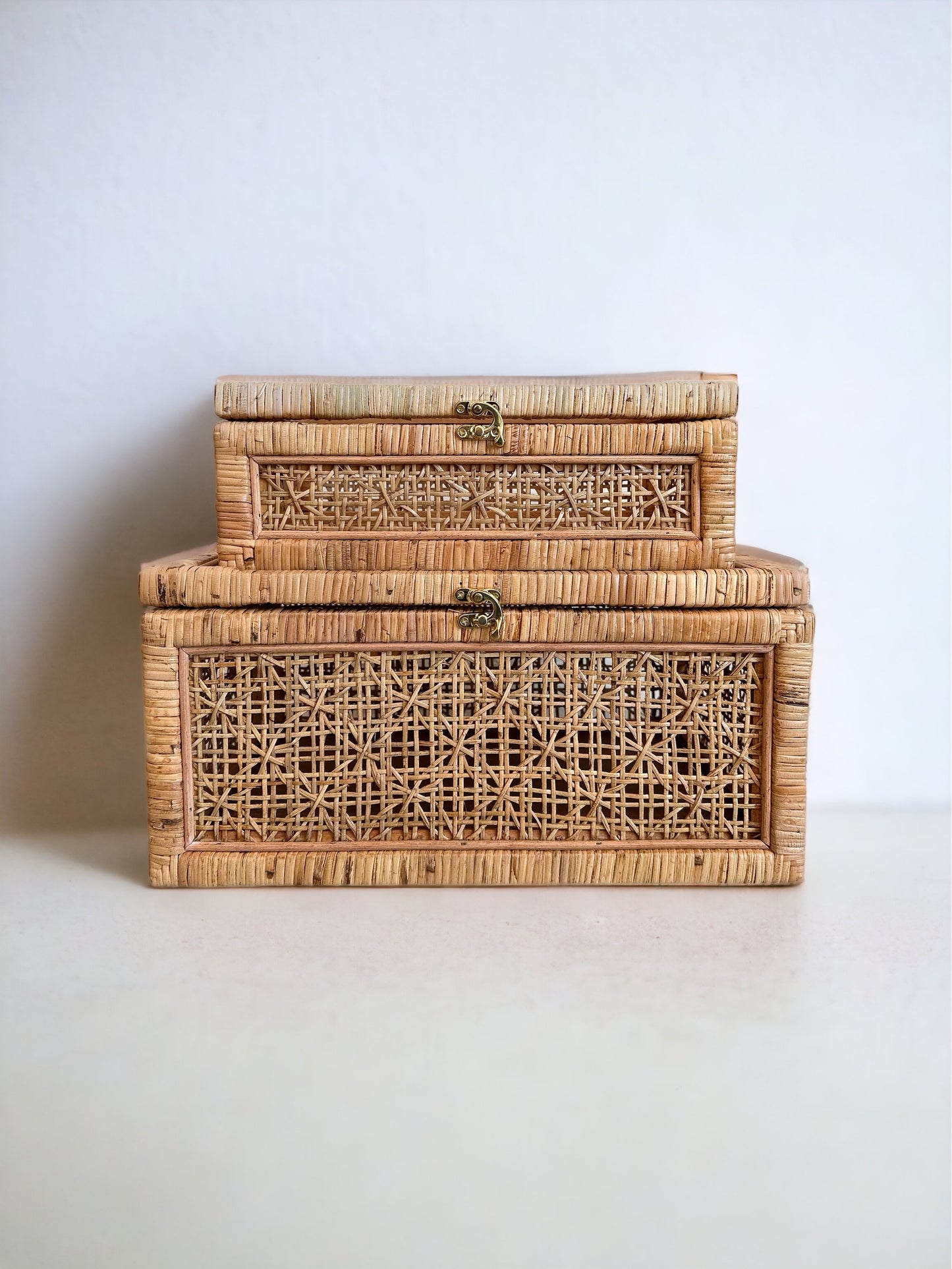 Rattan Display Storage Boxes, Unique Handwoven Rattan Pattern