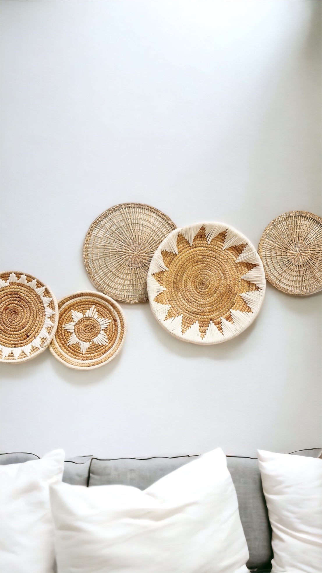 Boho Wall Basket Set of 5, Woven Detailing