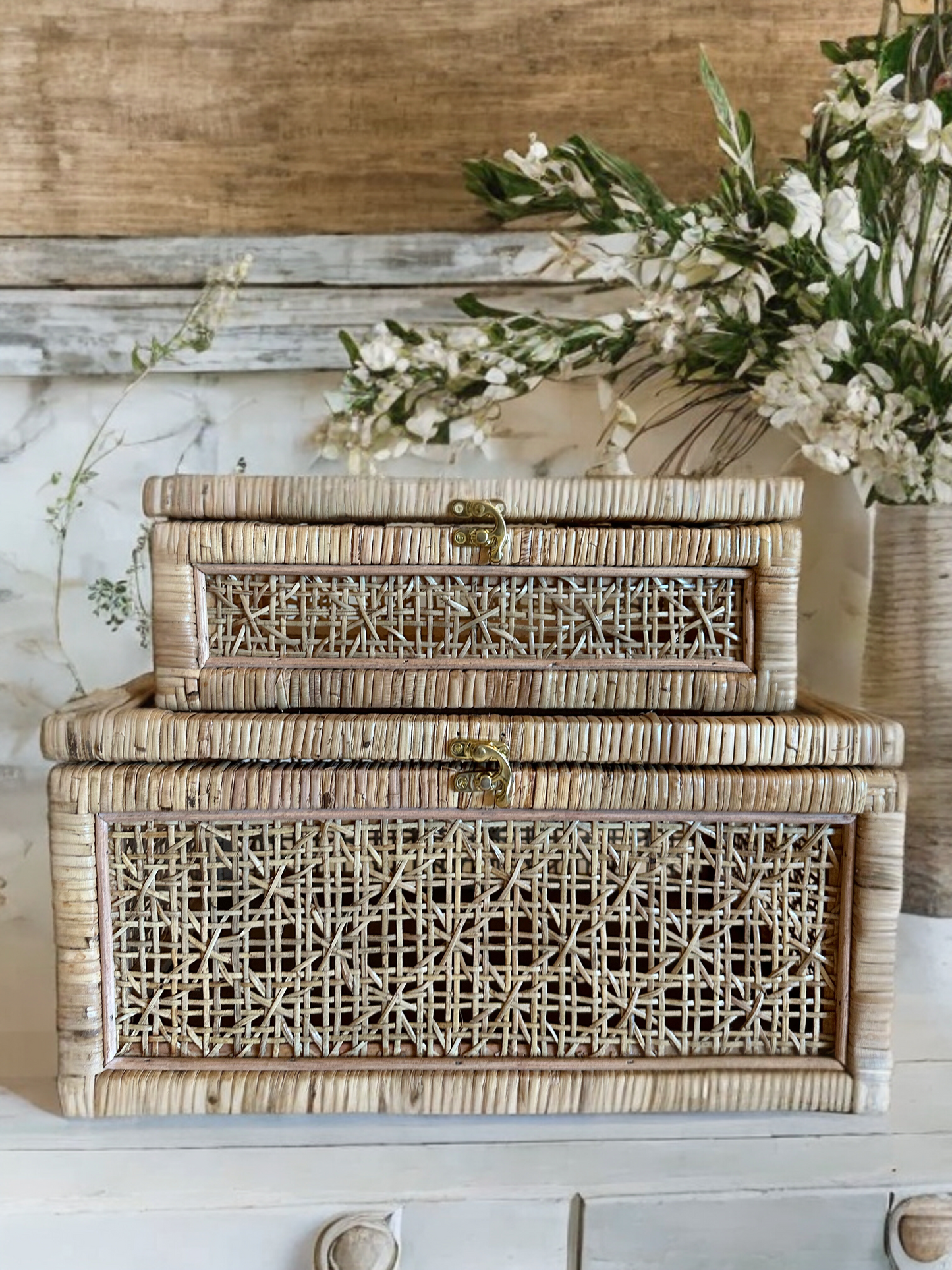 Rattan Display Storage Boxes, Unique Handwoven Rattan Pattern